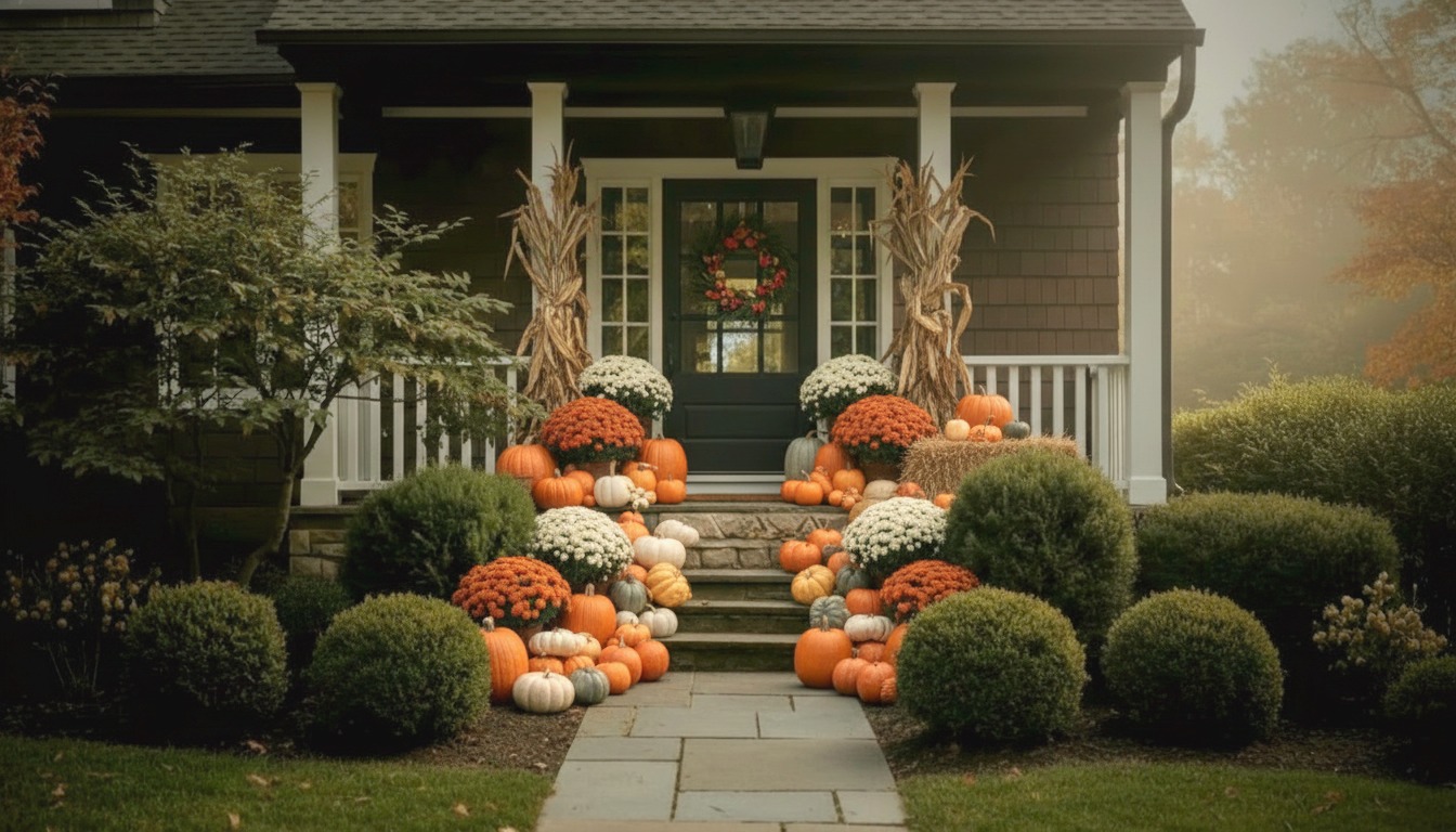 A porch styled for fall