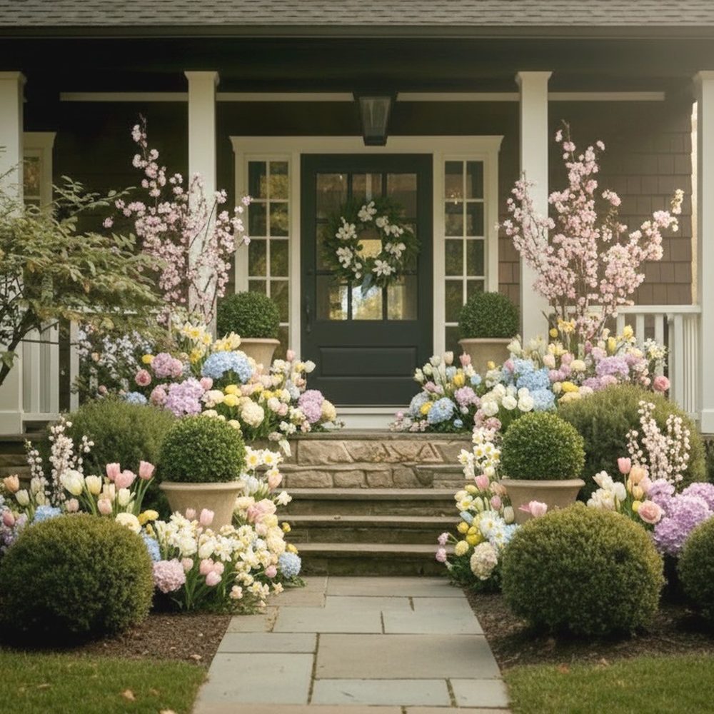 A porch styled for spring